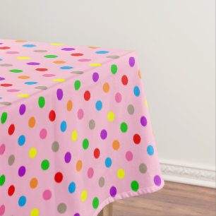 Colourful Rainbow Polka Dots Pink Tablecloth