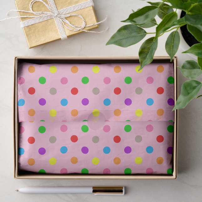 Colourful Rainbow Polka Dots Pink  Tissue Paper (Gift)