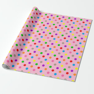 Colourful Rainbow Polka Dots Pink Wrapping Paper