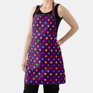 Colourful Rainbow Polka Dots Purple Apron