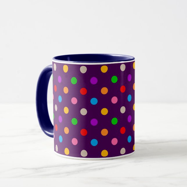 Colourful Rainbow Polka Dots Purple  Mug (Front Left)