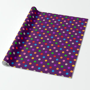 Colourful Rainbow Polka Dots Purple Wrapping Paper