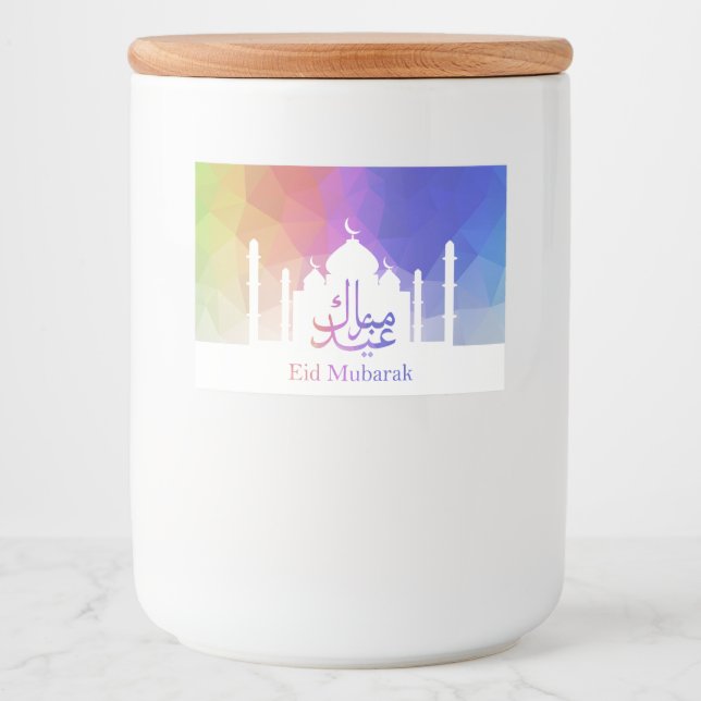Colourful Rainbow Polygonal Eid Mosque - Food Labe Label (Front)