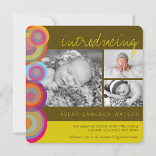 Colourful Rainbow Pop Circles Birth Announcement