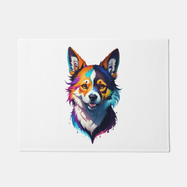 colourful rainbow realistic corgi dog design doormat (Front)