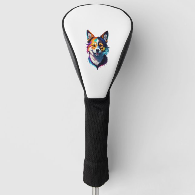 colourful rainbow realistic corgi dog design golf head cover (Front)