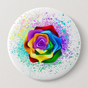 Colourful Rainbow Rose 10 Cm Round Badge