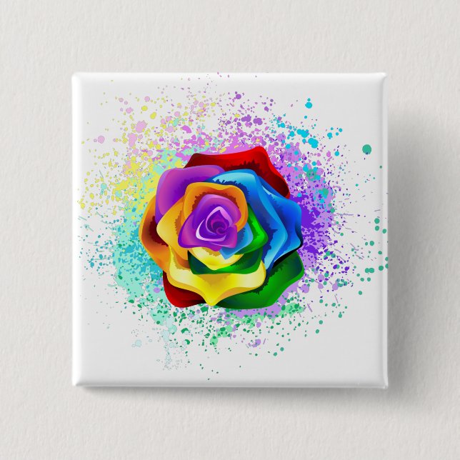 Colourful Rainbow Rose 15 Cm Square Badge (Front)
