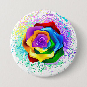 Colourful Rainbow Rose 7.5 Cm Round Badge