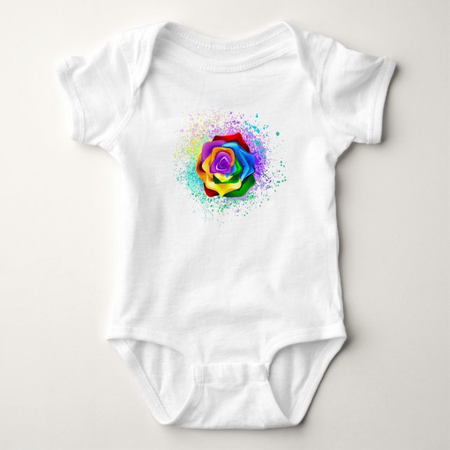 Colourful Rainbow Rose Baby Bodysuit (Front)