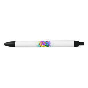 Colourful Rainbow Rose Black Ink Pen