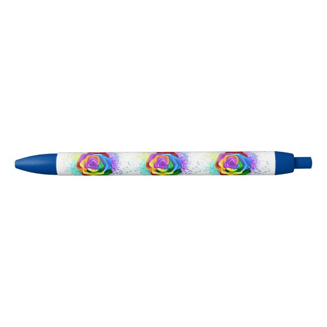 Colourful Rainbow Rose Black Ink Pen (Front)