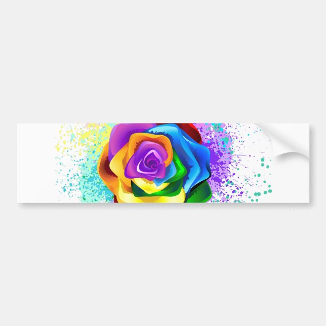 Colourful Rainbow Rose Bumper Sticker (Front)