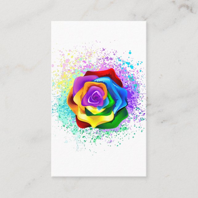 Colourful Rainbow Rose Business Card (Front)