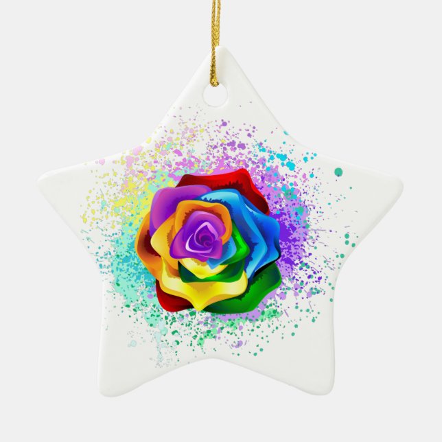 Colourful Rainbow Rose Ceramic Tree Decoration (Front)