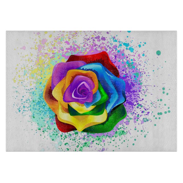 Colourful Rainbow Rose Cutting Board (Front)