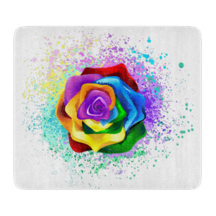 Colourful Rainbow Rose Cutting Board