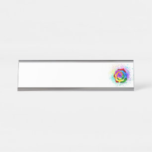 Colourful Rainbow Rose Desk Name Plate