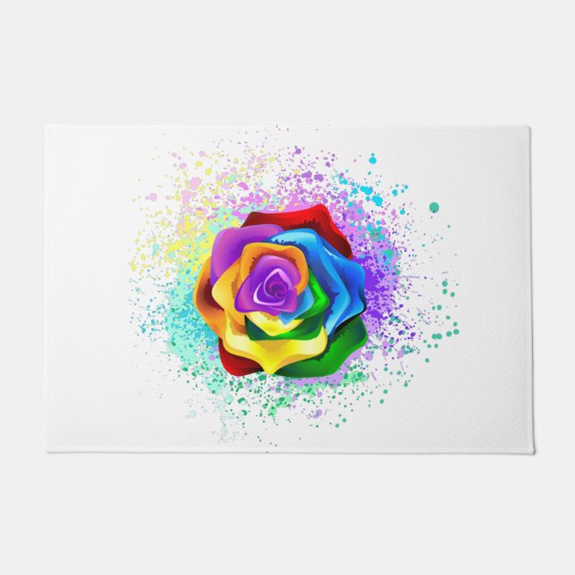 Colourful Rainbow Rose Doormat (Front)