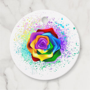 Colourful Rainbow Rose Favour Tags