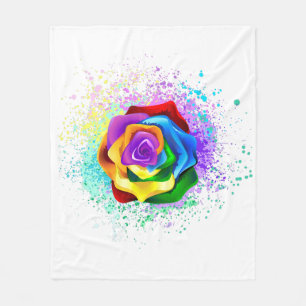 Colourful Rainbow Rose Fleece Blanket