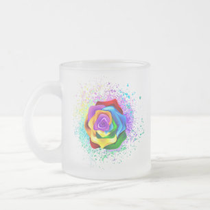 Colourful Rainbow Rose Frosted Glass Coffee Mug