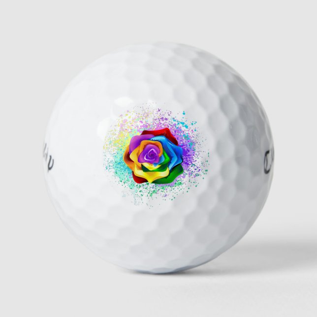 Colourful Rainbow Rose Golf Balls (Front)
