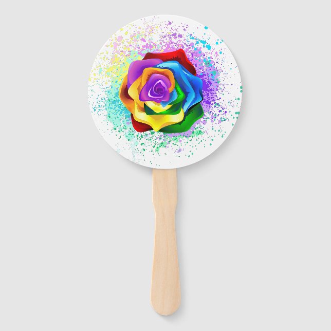 Colourful Rainbow Rose Hand Fan (Front)