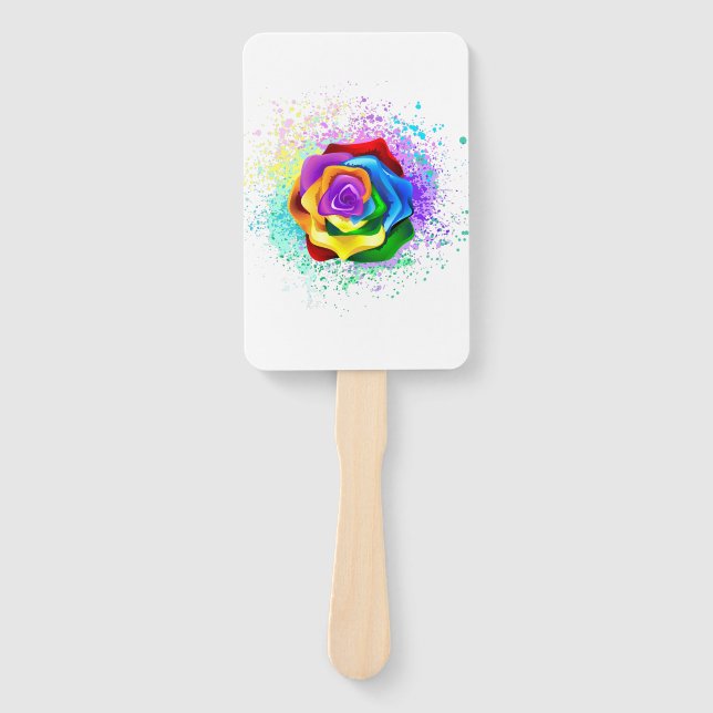 Colourful Rainbow Rose Hand Fan (Front)