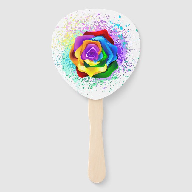 Colourful Rainbow Rose Hand Fan (Front)