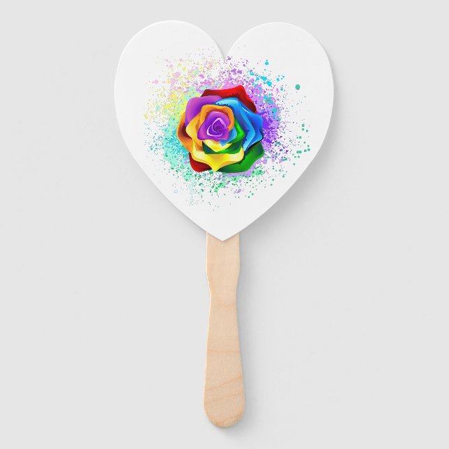 Colourful Rainbow Rose Hand Fan (Front)