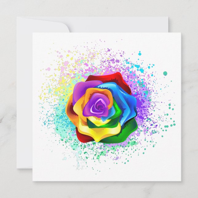 Colourful Rainbow Rose Holiday Card (Front)