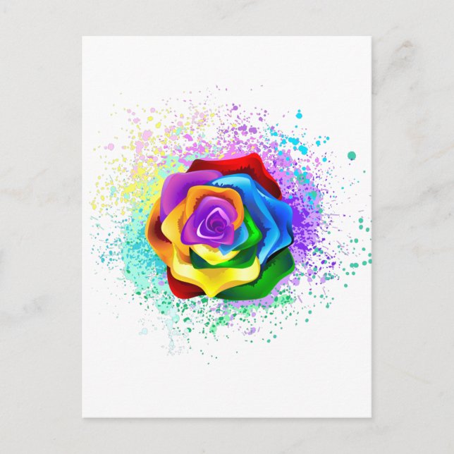 Colourful Rainbow Rose Holiday Postcard (Front)