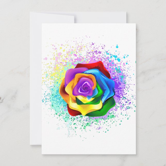 Colourful Rainbow Rose Invitation (Front)