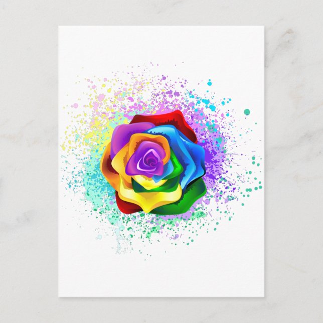 Colourful Rainbow Rose Invitation Postcard (Front)