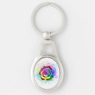 Colourful Rainbow Rose Key Ring