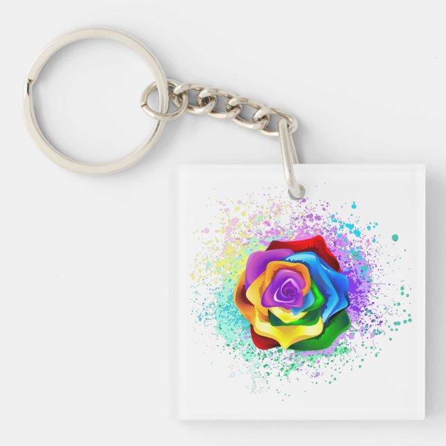 Colourful Rainbow Rose Key Ring (Front)