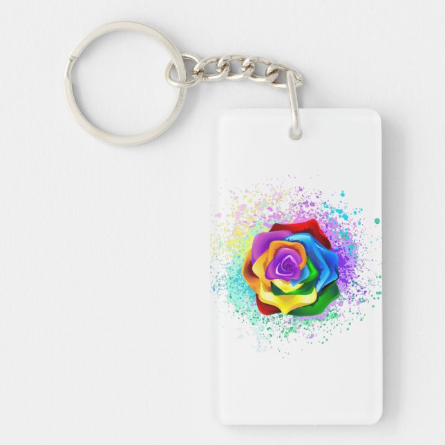 Colourful Rainbow Rose Key Ring (Front)