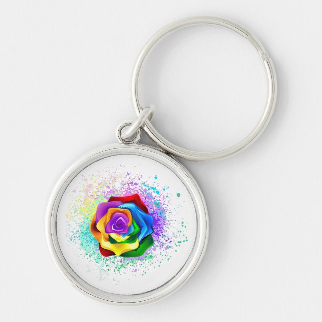 Colourful Rainbow Rose Key Ring (Front)