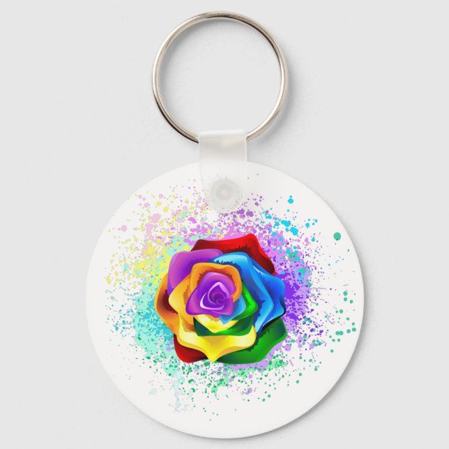 Colourful Rainbow Rose Key Ring (Front)