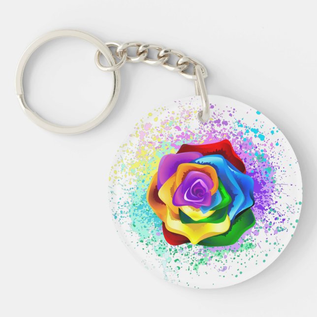 Colourful Rainbow Rose Key Ring (Front)