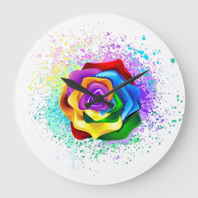 Colourful Rainbow Rose Large Clock (Front)