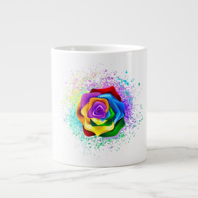 Colourful Rainbow Rose Large Coffee Mug (Front)