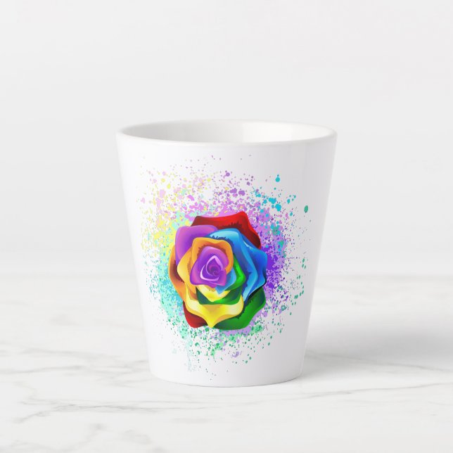 Colourful Rainbow Rose Latte Mug (Front)