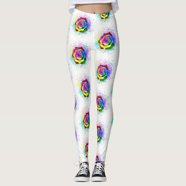 Colourful Rainbow Rose Leggings (Front)
