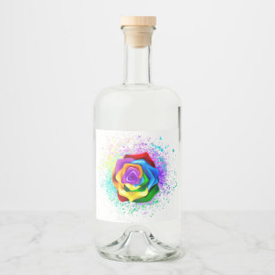 Colourful Rainbow Rose Liquor Bottle Label