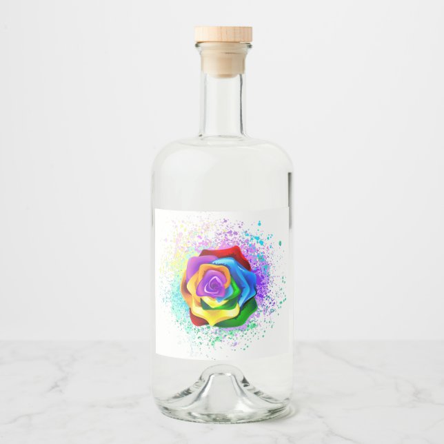 Colourful Rainbow Rose Liquor Bottle Label (Front)