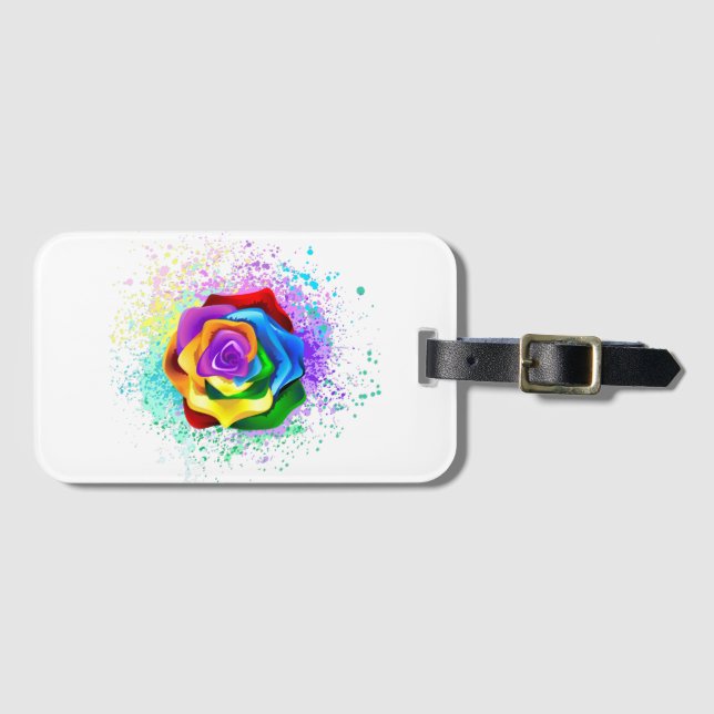Colourful Rainbow Rose Luggage Tag (Front Horizontal)