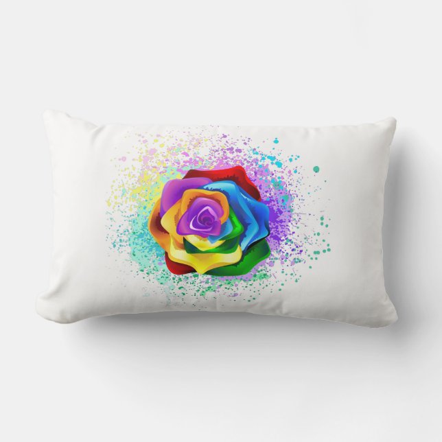 Colourful Rainbow Rose Lumbar Cushion (Front)