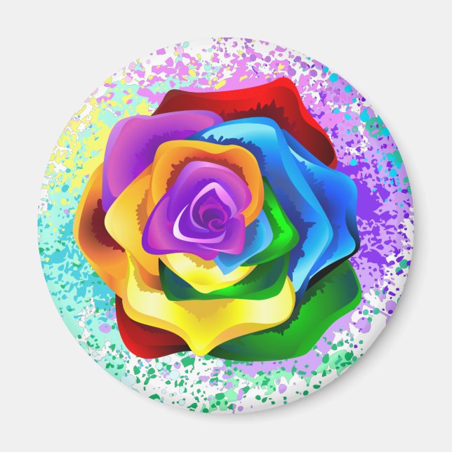 Colourful Rainbow Rose Magnet (Front)